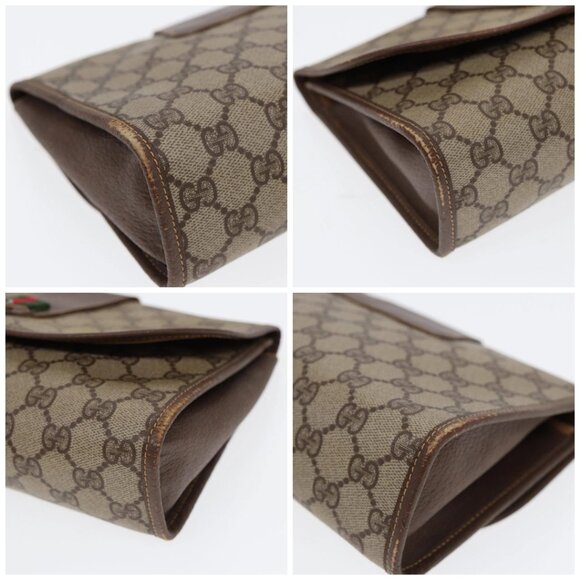 GUCCI GG Supreme Web Sherry Line Clutch Bag PVC Beige Red - Picture 16 of 16
